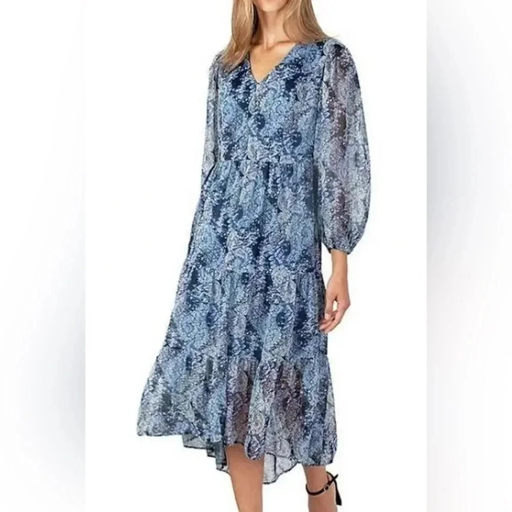 Joie “Limited Edition” Lightweight Chiffon Tiered Maxi Dress Parisian Paisley M